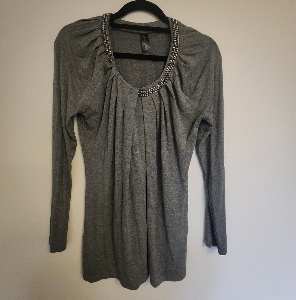 Gray Women's Top with Embellished Neckline
